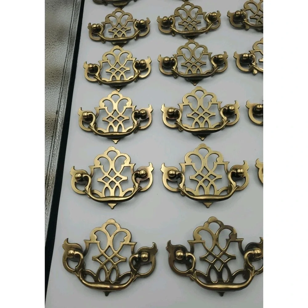 Vtg Keeler Brass K1522 Chippendale Batwing Openwork Drop Bail Drawer Pull 28 Pcs